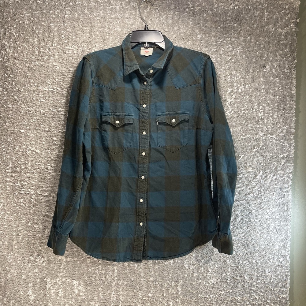 Levi's Tailored Women's Long Sleeve Pearl Snap Up Plaid Collar Shirt L Western
